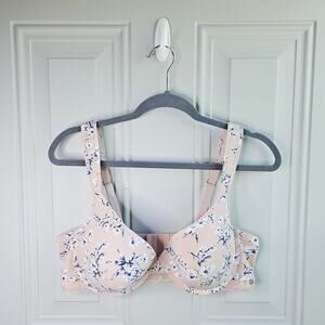 Lucky Brand Pale Pink Floral Lightly Padded Bra Size 42C Under Wire Adjustable